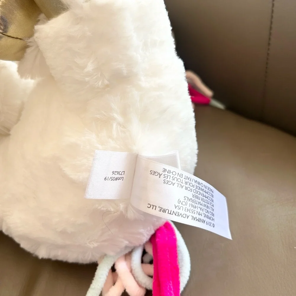 Claire's White Unicorn Plush 14”inch Aurora with Gold and Pink Details